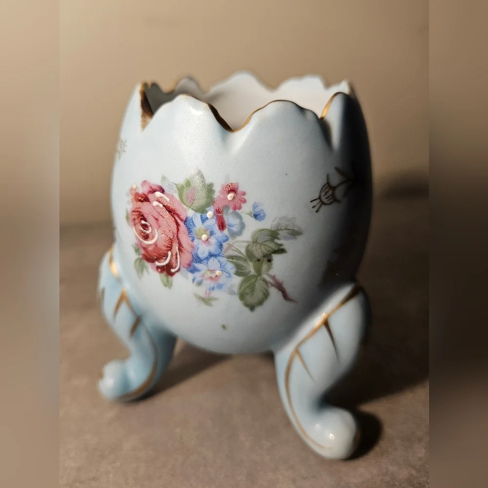 🔅Vintage Napcoware Porcelain Floral Footed Cracked Egg Vase Collectible Decor